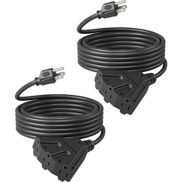 DEWENWILS Extension Cord Multiple Outlet Weatherproofs, 15 FT Pack of 2, Black - Picture 1 of 6